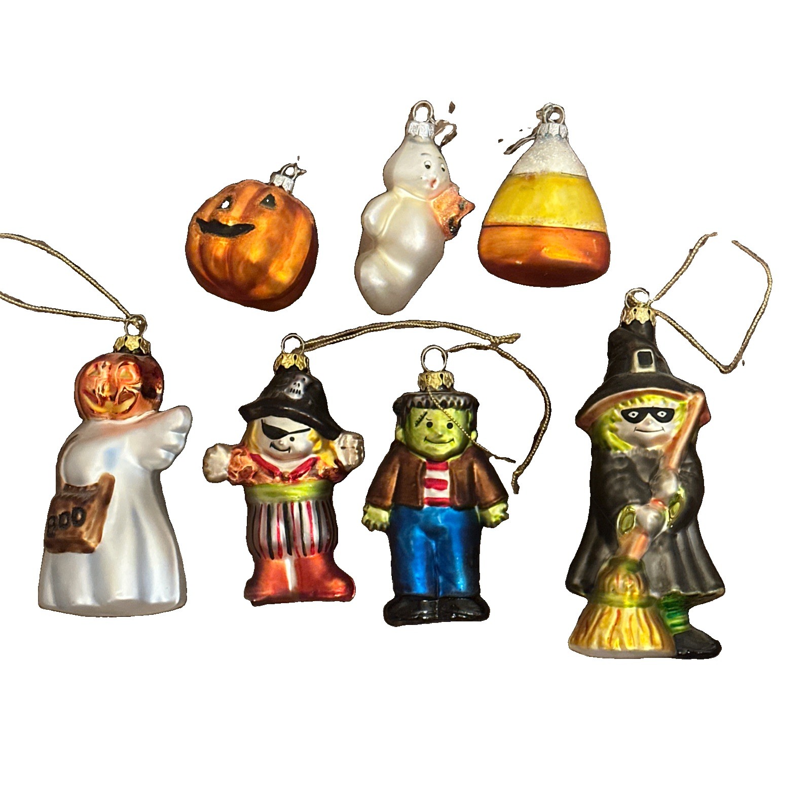 Vtg Dept 56 Blown Glass Halloween Ornaments Frankenstein & Witch Monster Figures Vtg Dept 56 Blown Glass Halloween Ornaments Frankenstein & Witch Monster Figures