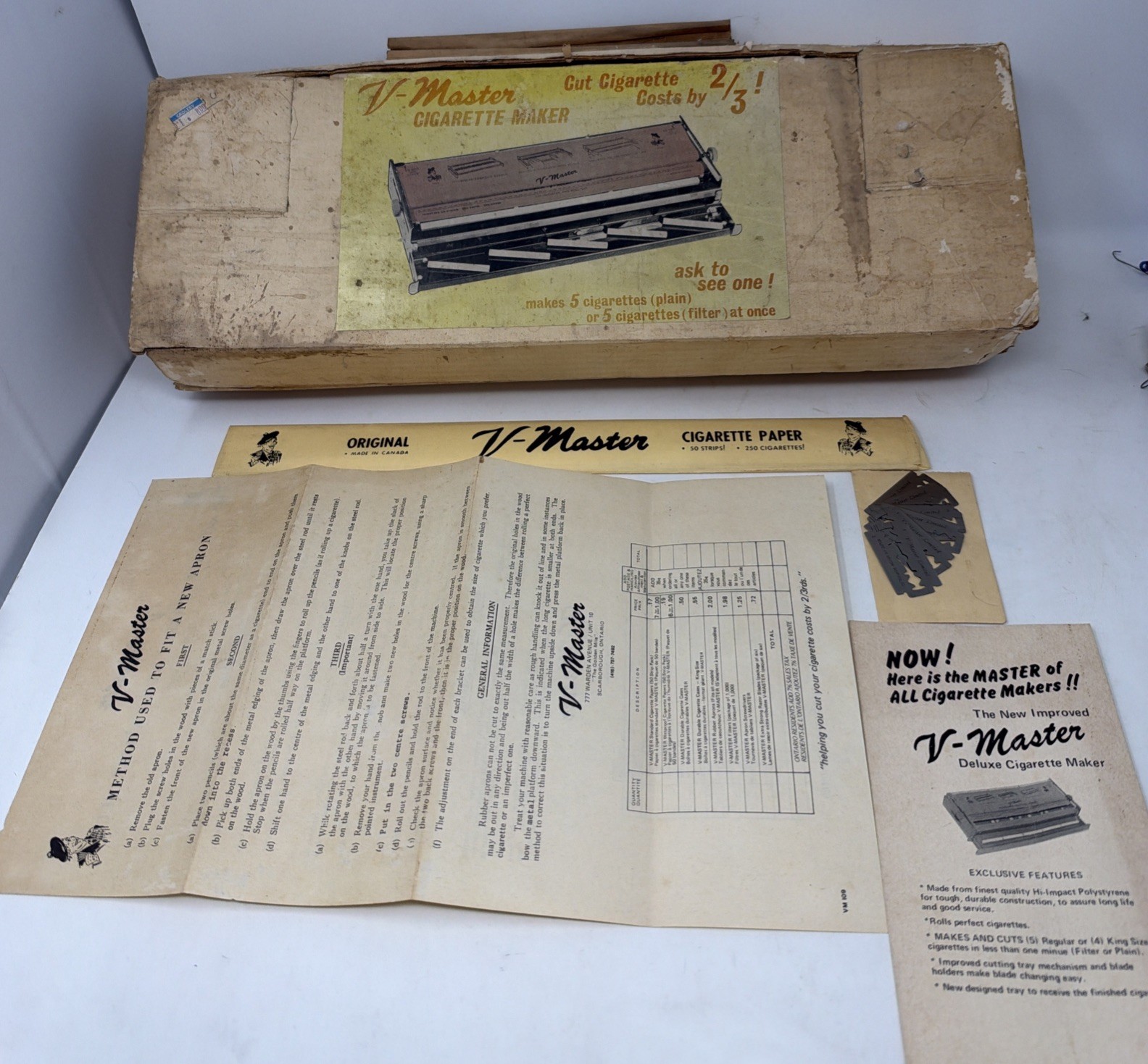 Vintage V MASTER Deluxe Cigarette Maker w/ Original Box & Papers See Pics Vintage V MASTER Deluxe Cigarette Maker w/ Original Box & Papers See Pics