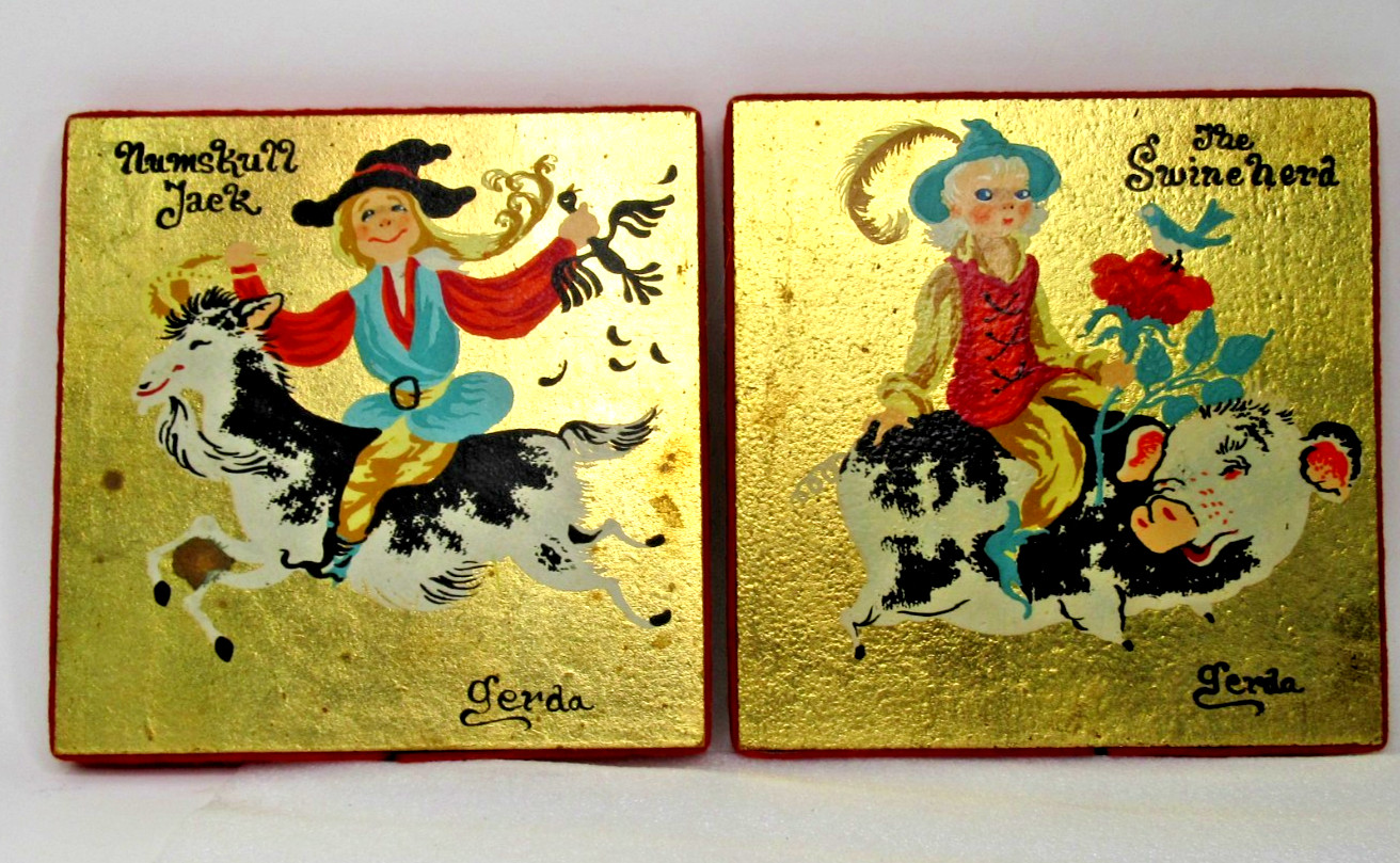 2 Vtg Turner Accessories Gerda 60s wall plaques Swineherd & Numskull Jack childs 2 Vtg Turner Accessories Gerda 60s wall plaques Swineherd & Numskull Jack childs