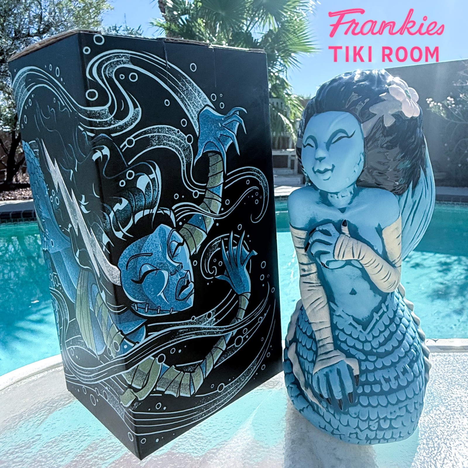 OFFICIAL Frankie\'s Tiki Room Bride Of Frankiestein Mermaid Tiki Mug + Art Box OFFICIAL Frankie\'s Tiki Room Bride Of Frankiestein Mermaid Tiki Mug + Art Box