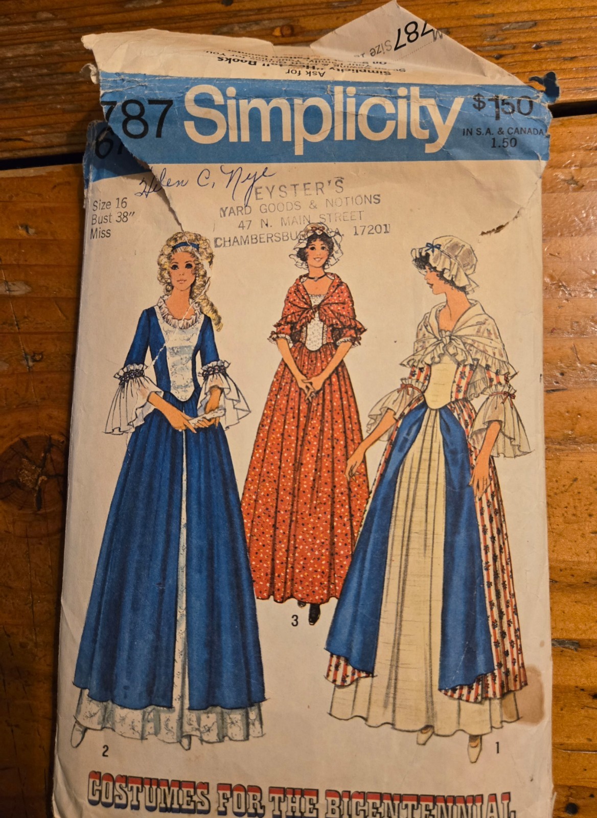 Vintage Simplicity 6787 Bicentennial 1776 Costume Sz 16 Bust 38 Pattern CUT Vintage Simplicity 6787 Bicentennial 1776 Costume Sz 16 Bust 38 Pattern CUT
