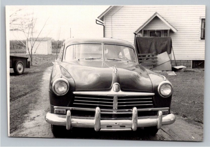 1940s 1948 1949 Hudson Automobile Car House Vintage B&W Photo Snapshot 1940s 1948 1949 Hudson Automobile Car House Vintage B&W Photo Snapshot