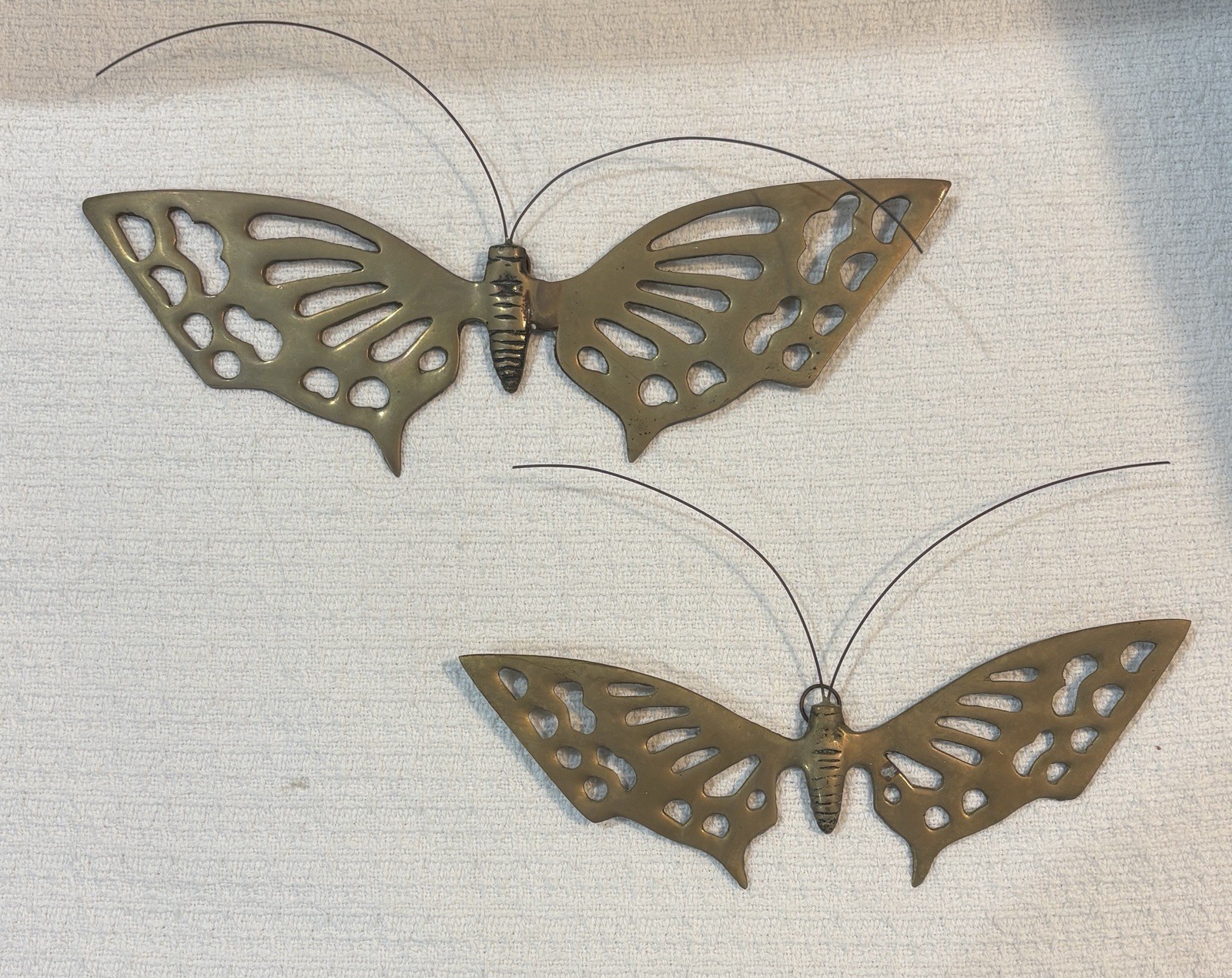 Pair of Vintage MCM Brass Pierced Butterfly Wall Decor Wire Antennae Korea Pair of Vintage MCM Brass Pierced Butterfly Wall Decor Wire Antennae Korea