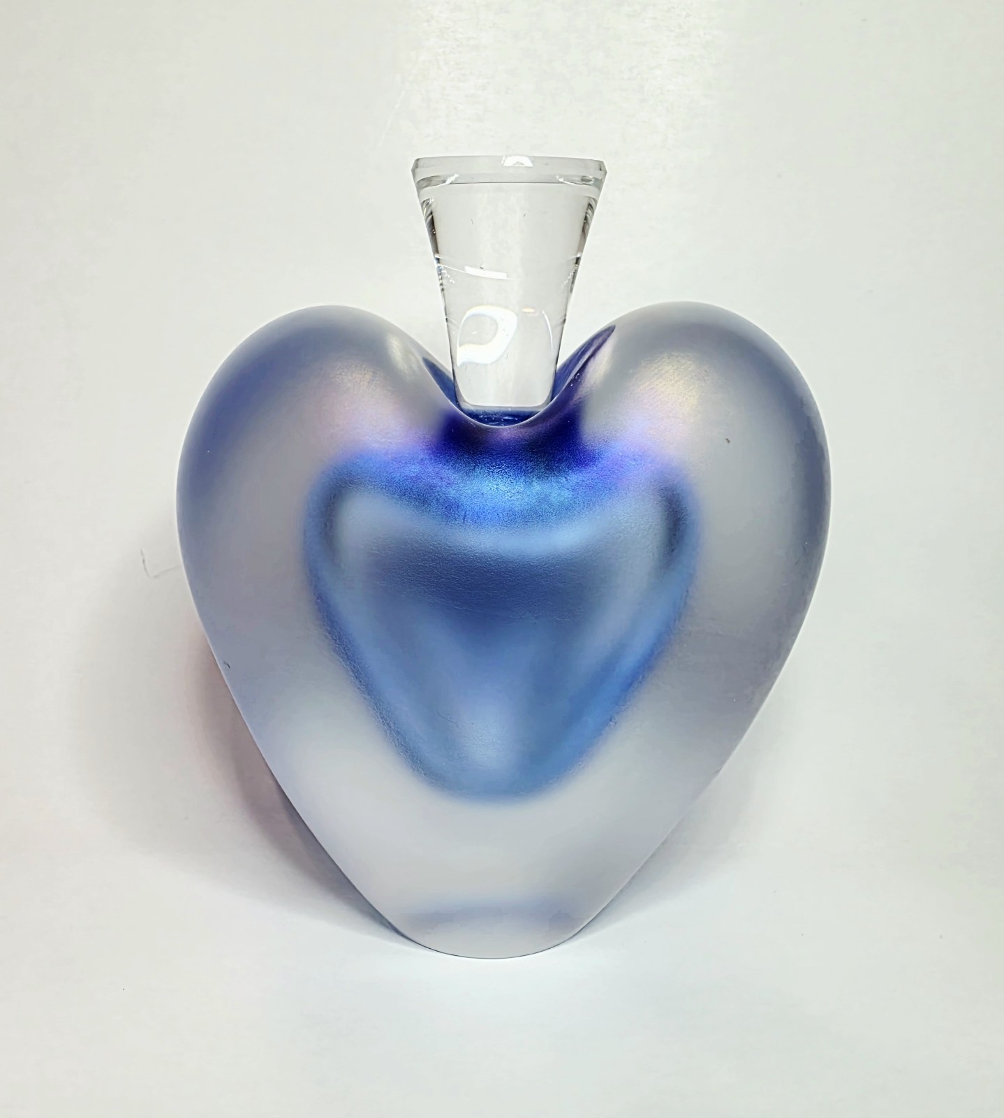 VTG ZELLIQUE STUDIO Heart Shaped Art Glass Perfume Bottle W/Dauber SIGNED 3.1\