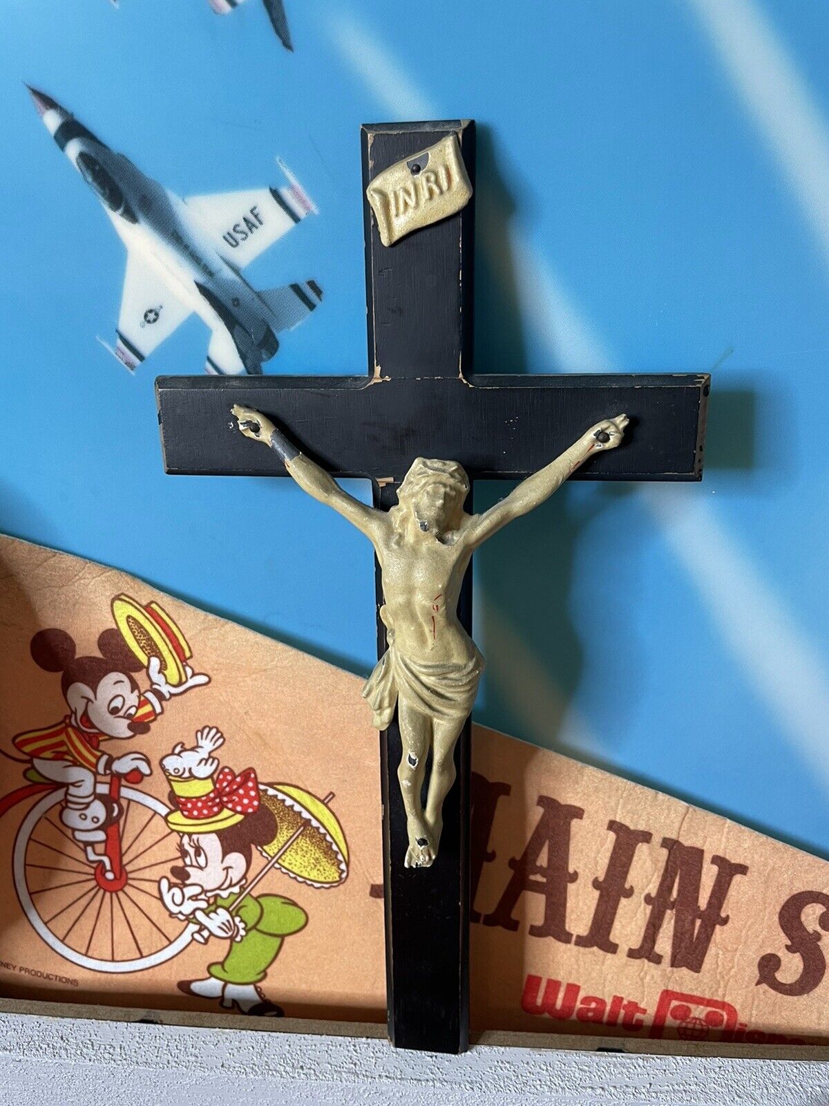 Vintage Wood & Metal Crucifix 14” Wall Hanging