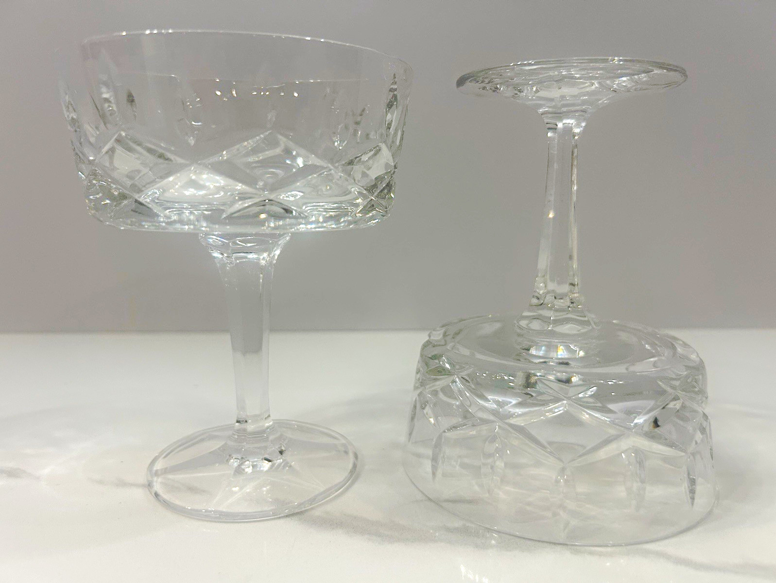 Gorham King Edward Crystal Champagne Coupe Tall Sherbet Glasses Set of 2 Signed Gorham King Edward Crystal Champagne Coupe Tall Sherbet Glasses Set of 2 Signed