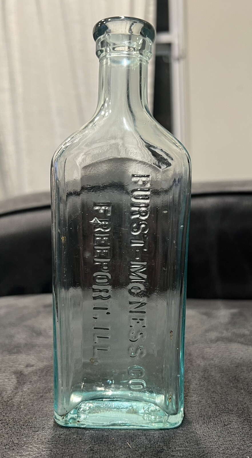 Vintage Early Medicine Bottle Furst-McNess Co Freeport IL Embossed Aqua 8\ Vintage Early Medicine Bottle Furst-McNess Co Freeport IL Embossed Aqua 8\