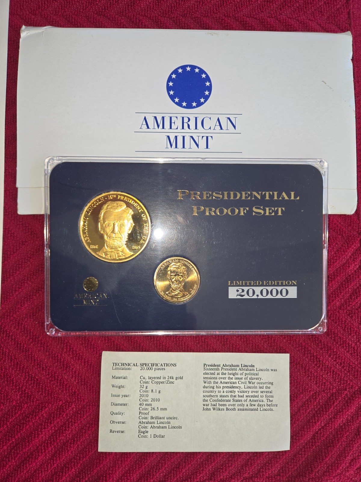Abraham Lincoln LOT Gold Stamp, Several Medals/Coins, & Picture Abraham Lincoln LOT Gold Stamp, Several Medals/Coins, & Picture