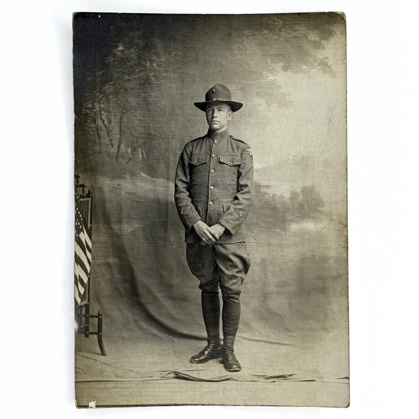WWI Original Photo Identified Marine US Flag Purple Heart Hopkinsville KY c 1918