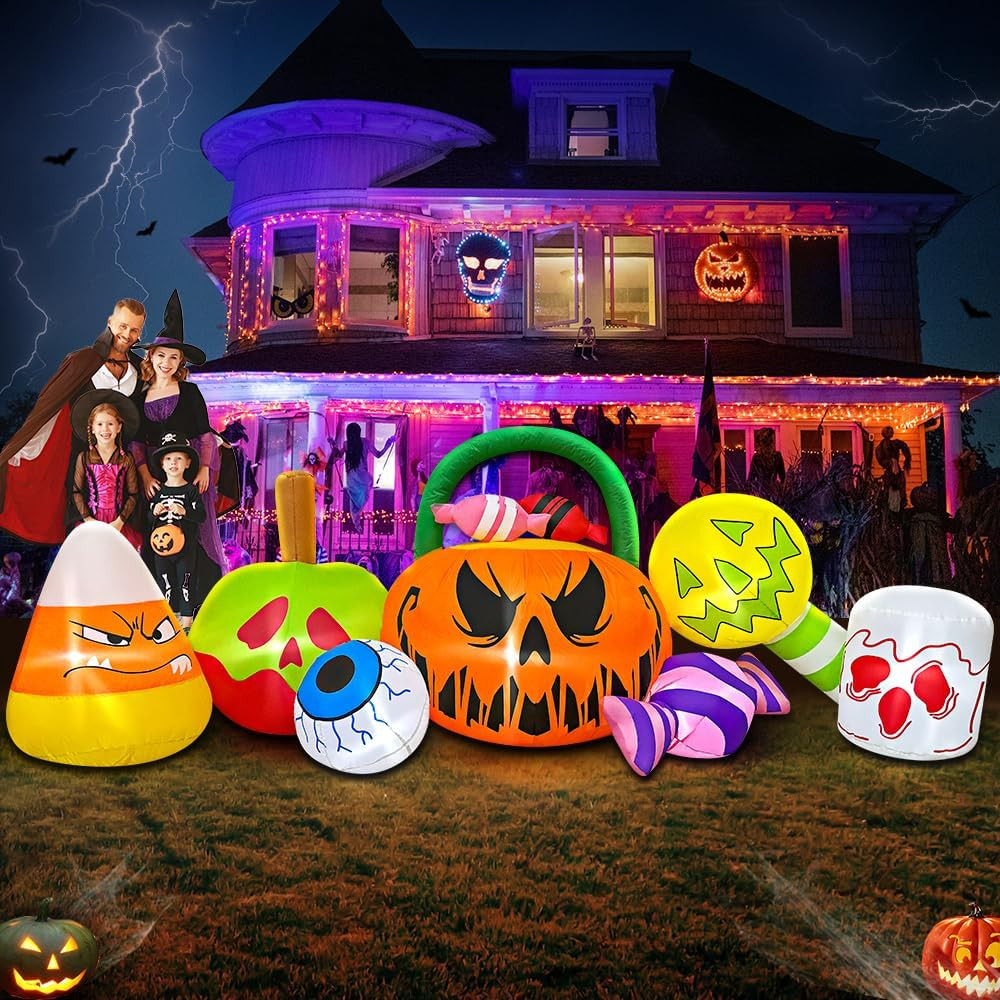 10 FT Halloween Inflatable Blow up Outdoor Decorations Pumpkin Ghost Combo, Hall 10 FT Halloween Inflatable Blow up Outdoor Decorations Pumpkin Ghost Combo, Hall