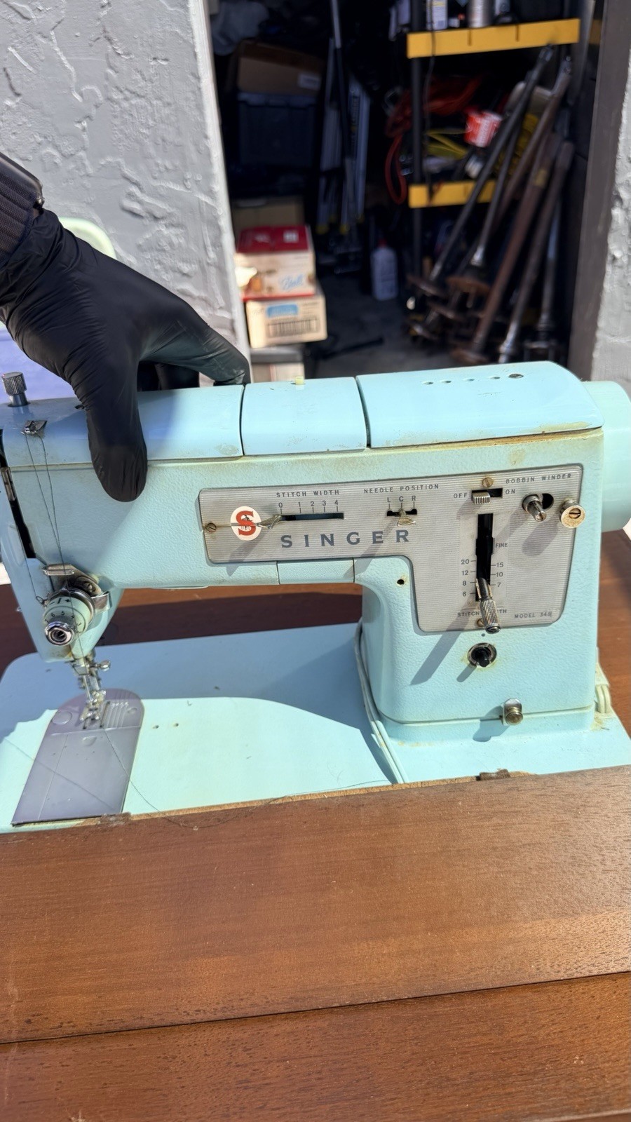 Singer Model 348 — Vintage Sewing Machine with Wooden Cabinet Singer Model 348 — Vintage Sewing Machine with Wooden Cabinet