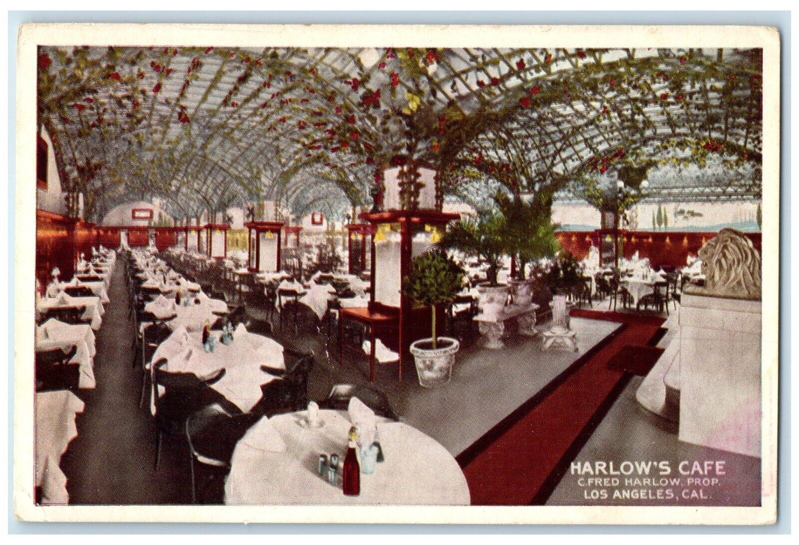 Harlow's Cafe Dining Room Interior Los Angeles California CA Vintage Postcard