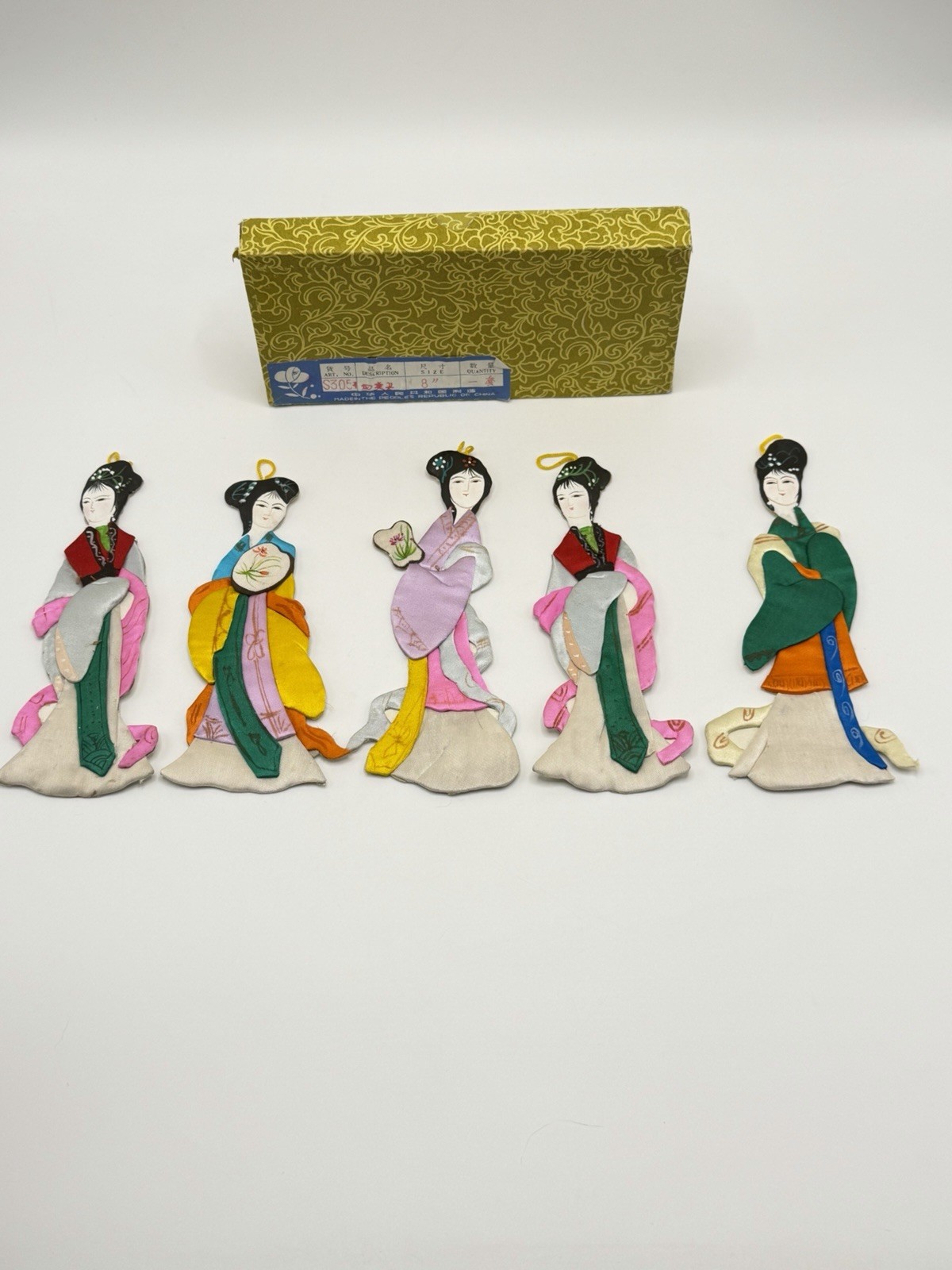 Vtg 1960’s Lillian Vernon Silk Ladies Paper Figures Republic of China Lot Of 5 Vtg 1960’s Lillian Vernon Silk Ladies Paper Figures Republic of China Lot Of 5
