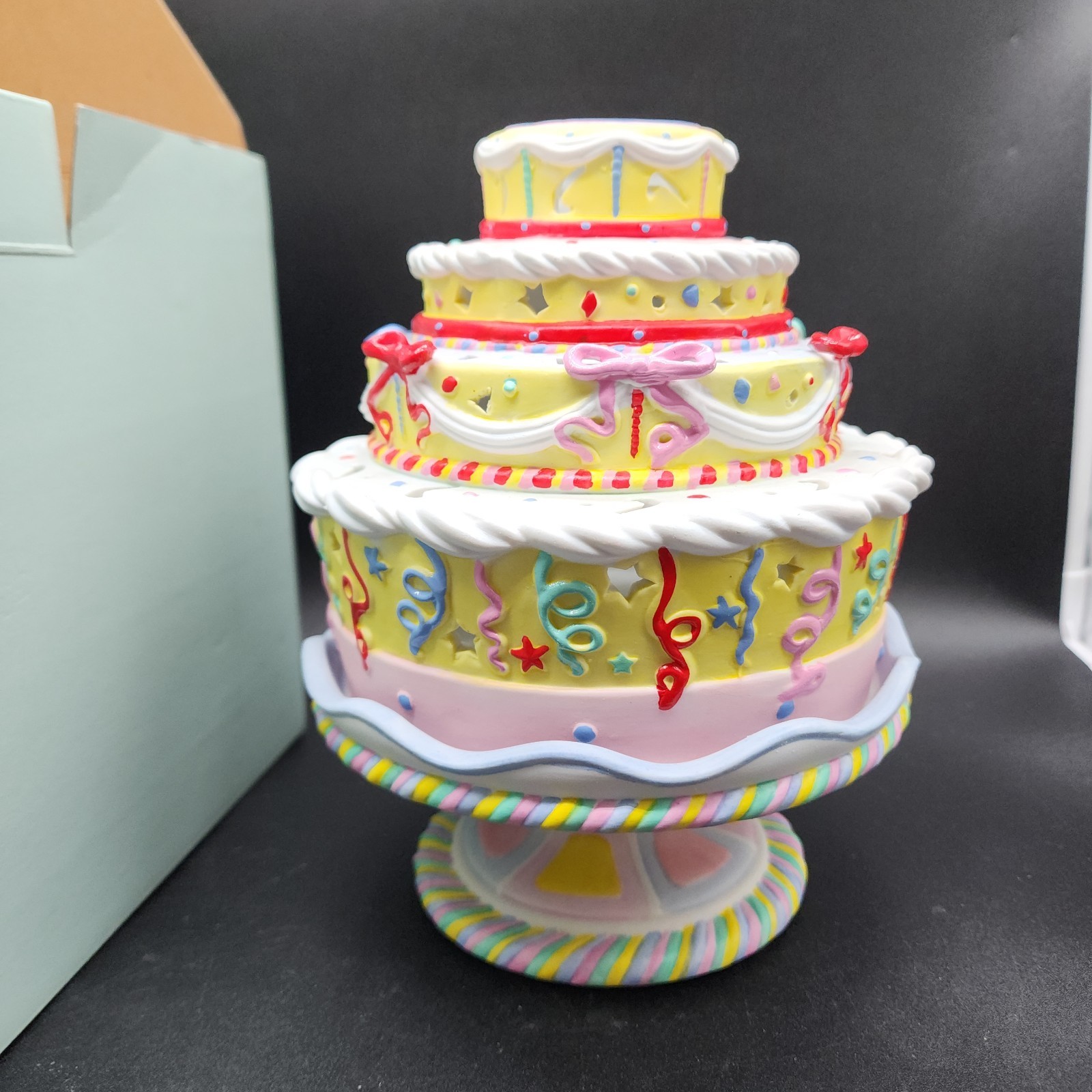 Vintage PartyLite Birthday Celebration Cake Tealight Holder #2076 Ceramic w Box Vintage PartyLite Birthday Celebration Cake Tealight Holder #2076 Ceramic w Box