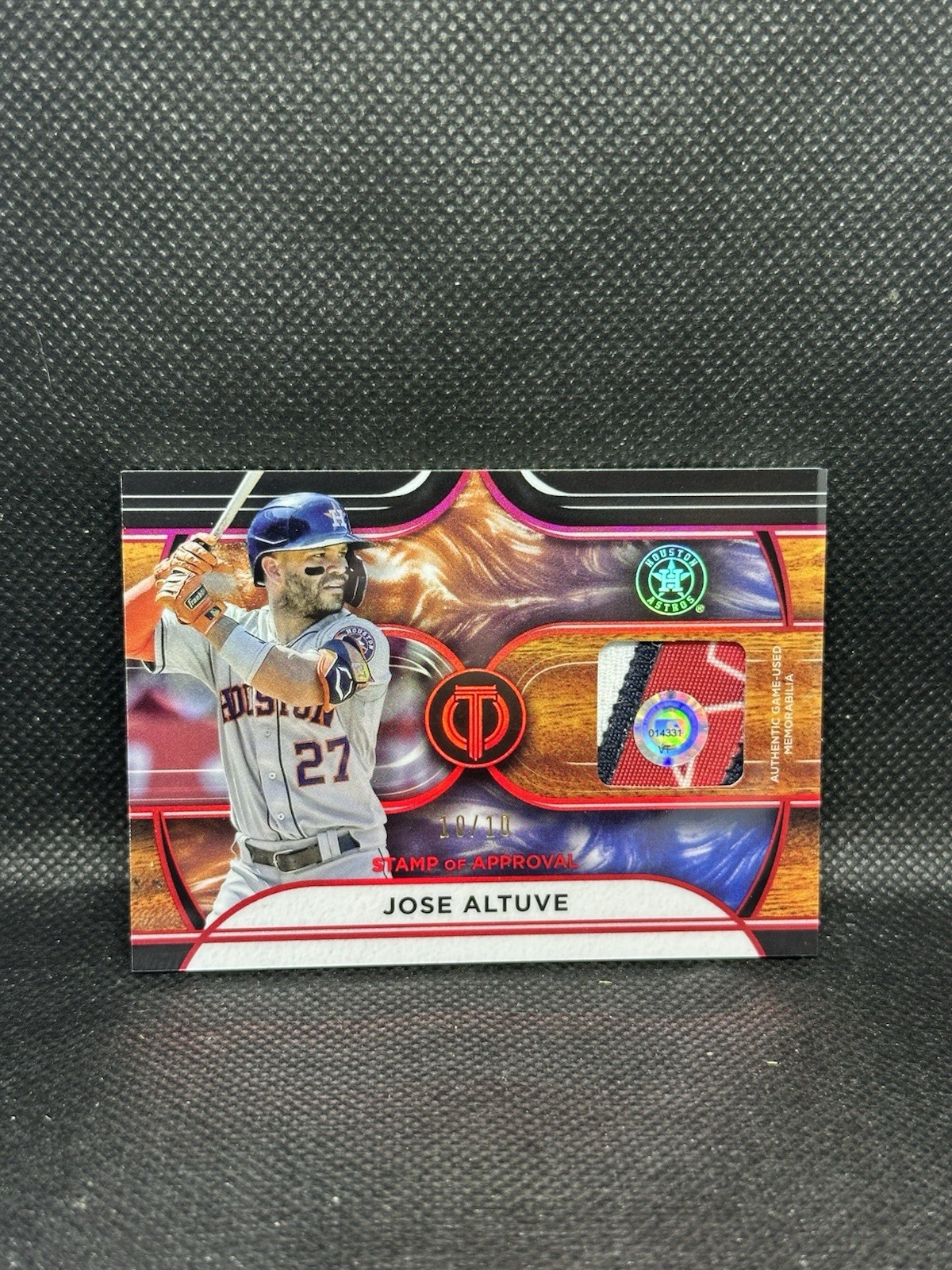 JOSE ALTUVE RED 10/10 STAMP OF APPROVAL GAME-USED SWEET 4 CLR PATCH SSP JOSE ALTUVE RED 10/10 STAMP OF APPROVAL GAME-USED SWEET 4 CLR PATCH SSP