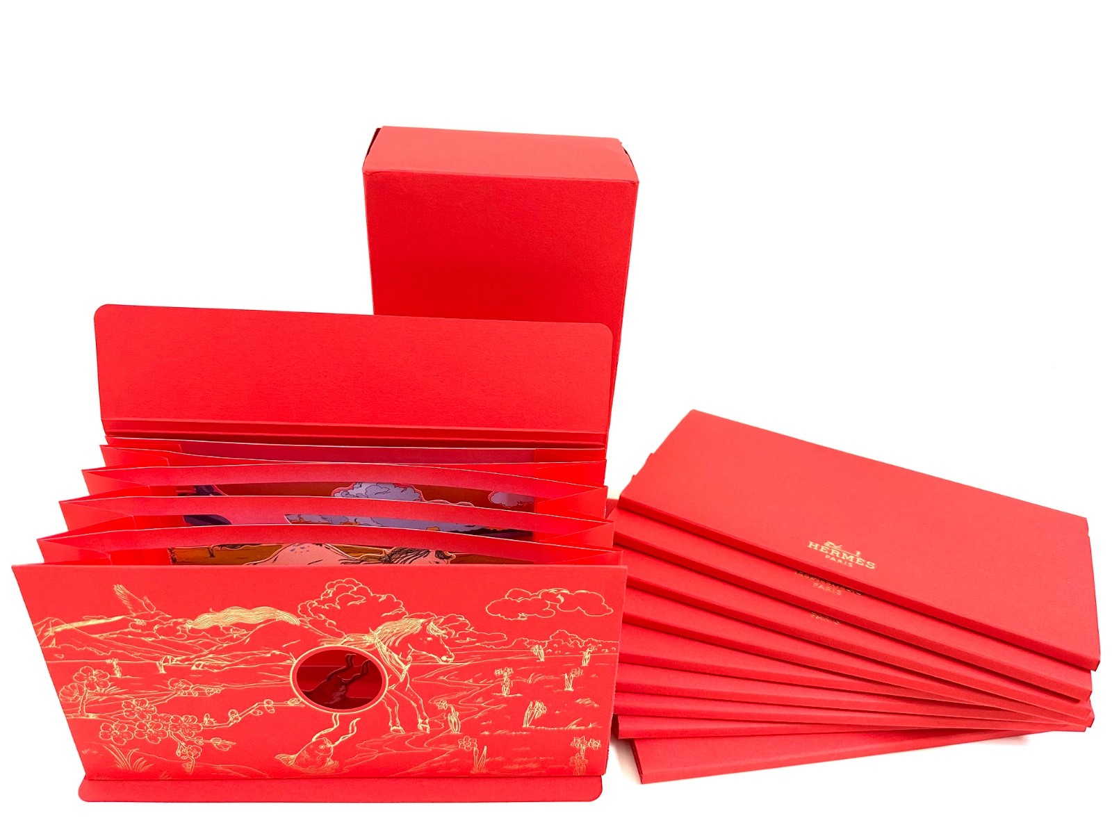 NEW AUTH HERMES 2026 HORSE YEAR LUNAR NEW YEAR 3D RED POCKET ENVELOPS SET OF 10 NEW AUTH HERMES 2026 HORSE YEAR LUNAR NEW YEAR 3D RED POCKET ENVELOPS SET OF 10