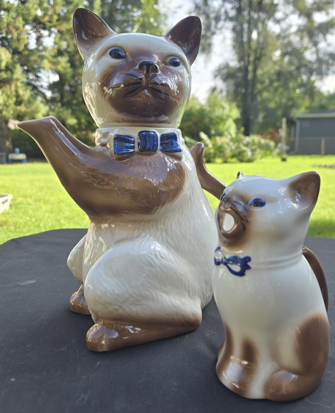 Vintage Tony Wood Studio Pussy Foot Siamese Cat TeaPot & Creamer Set England