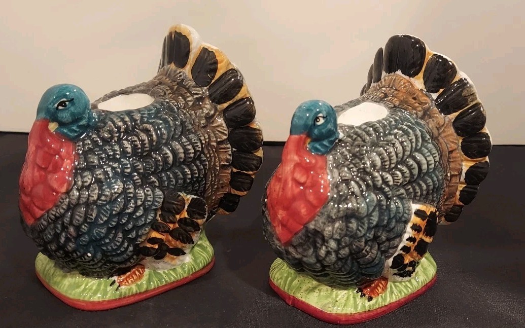 Vintage Oxford Elite Ceramic Turkey Candle Holders Thanksgiving Fall Decor