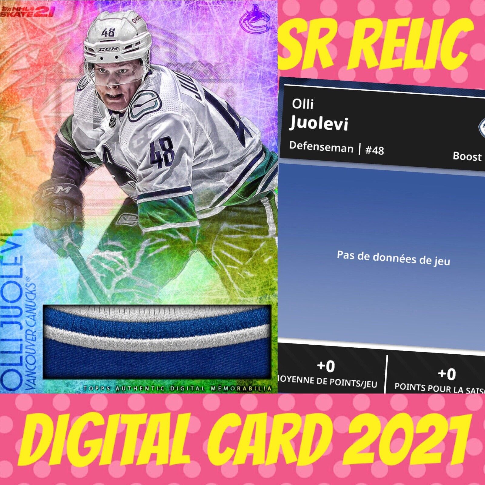 2021 Topps NHL Skate Olli Juolevi Parchment Box Rainbow Relic Digital Card
