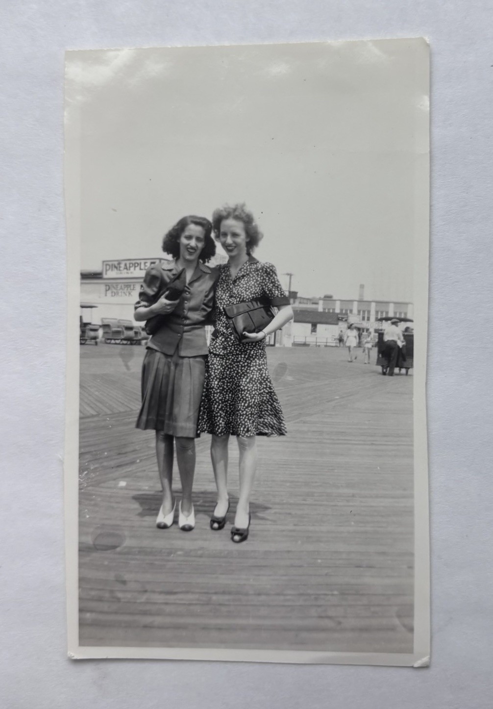 Vintage Photo Two Women Fashion Suit Dress Boardwalk 1943 B&W Snapshot