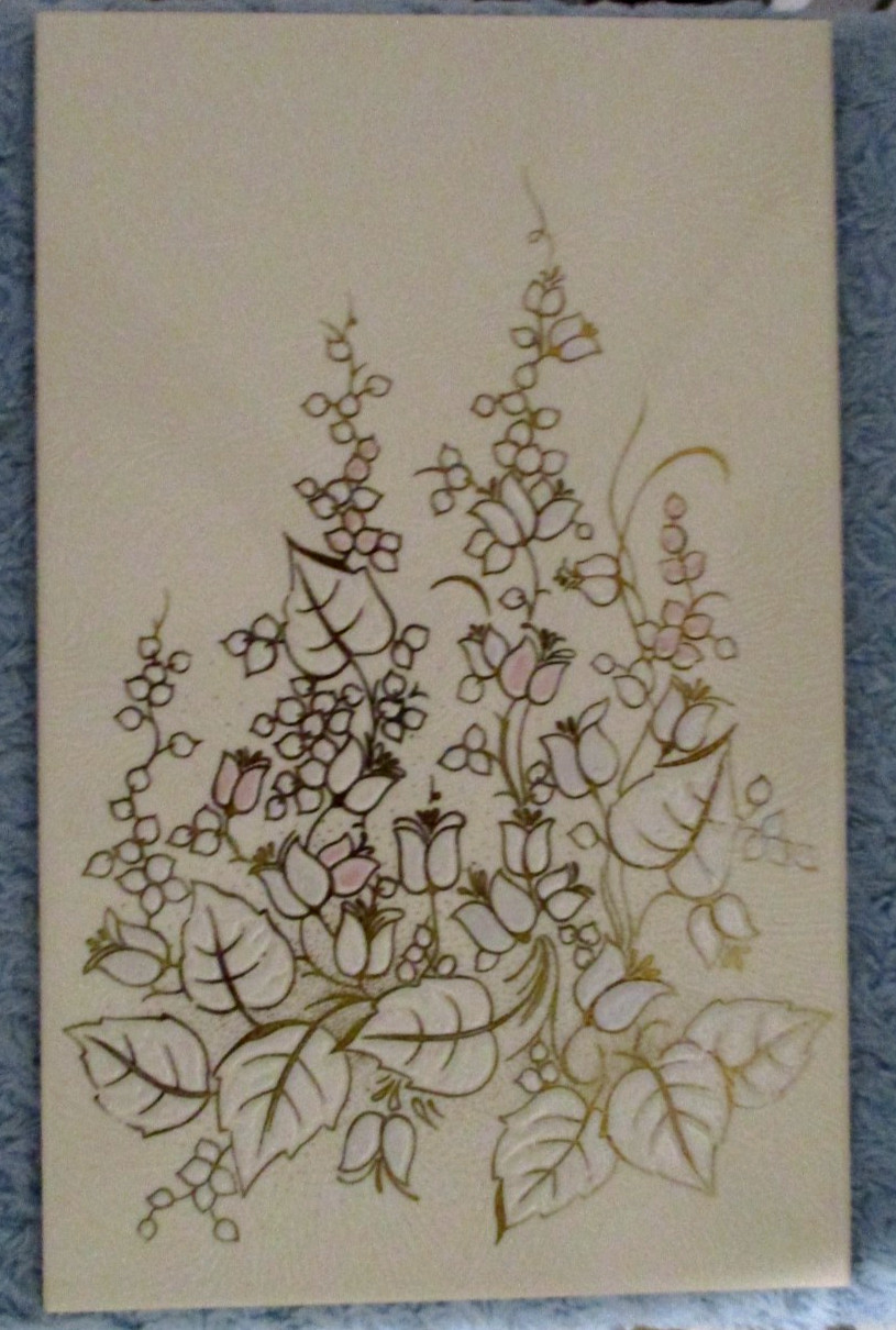 Grespainia Spain White & Pale Pink Enamel Florals on Ivory Swirl Art Tile VGC Grespainia Spain White & Pale Pink Enamel Florals on Ivory Swirl Art Tile VGC