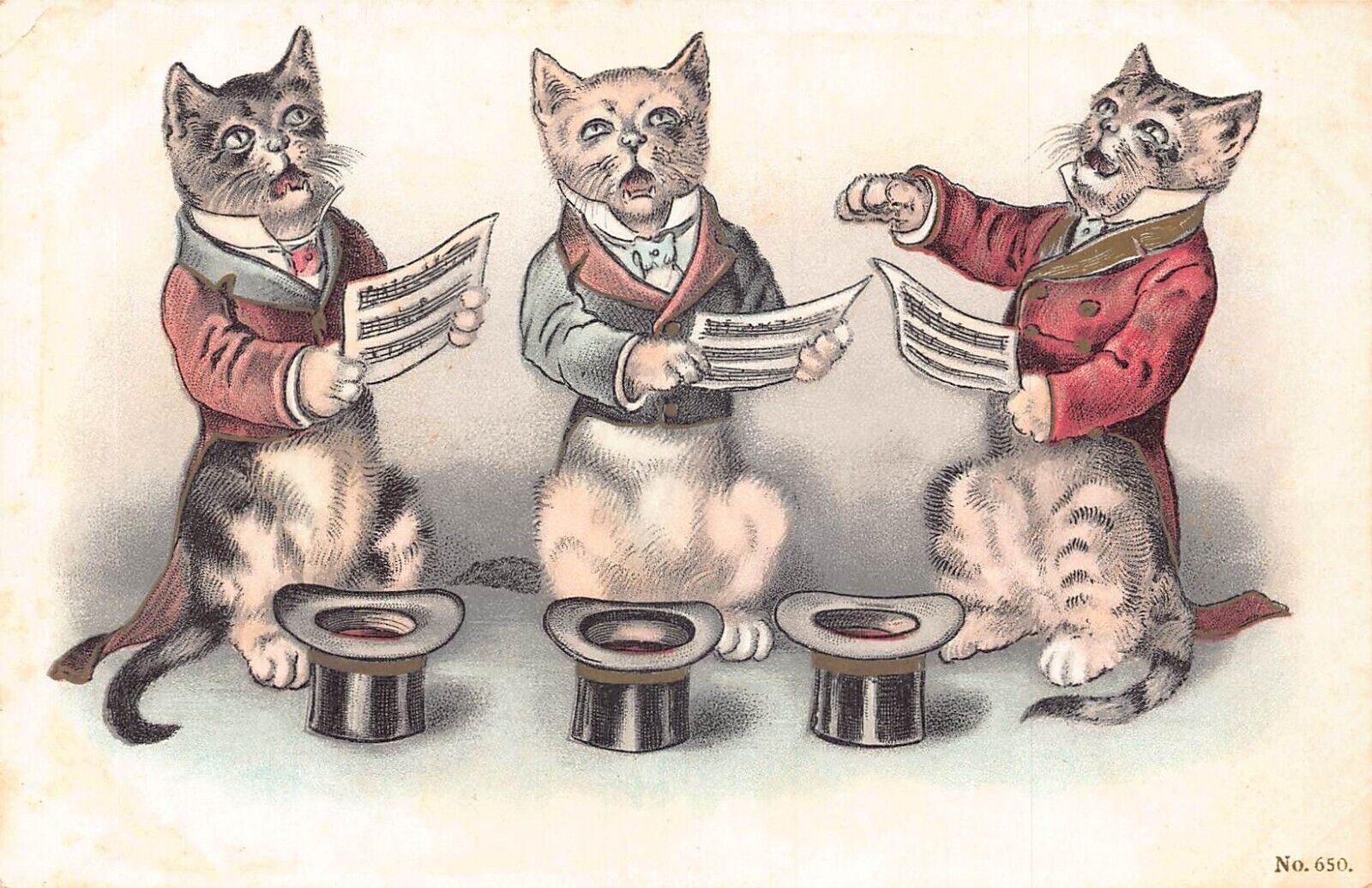 L396 Cats singing three tenors humanized vintage postcard L396 Cats singing three tenors humanized vintage postcard