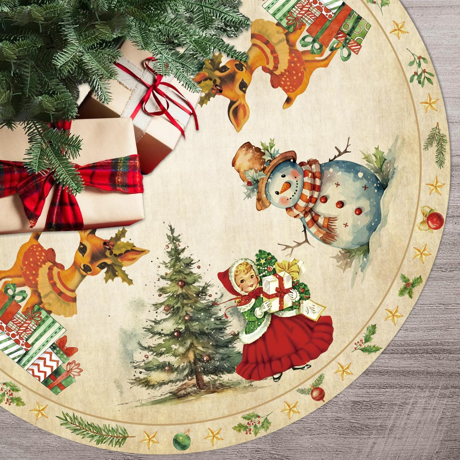 Vintage Christmas Tree Skirt 48 Inch Retro Holiday Tree Decoration