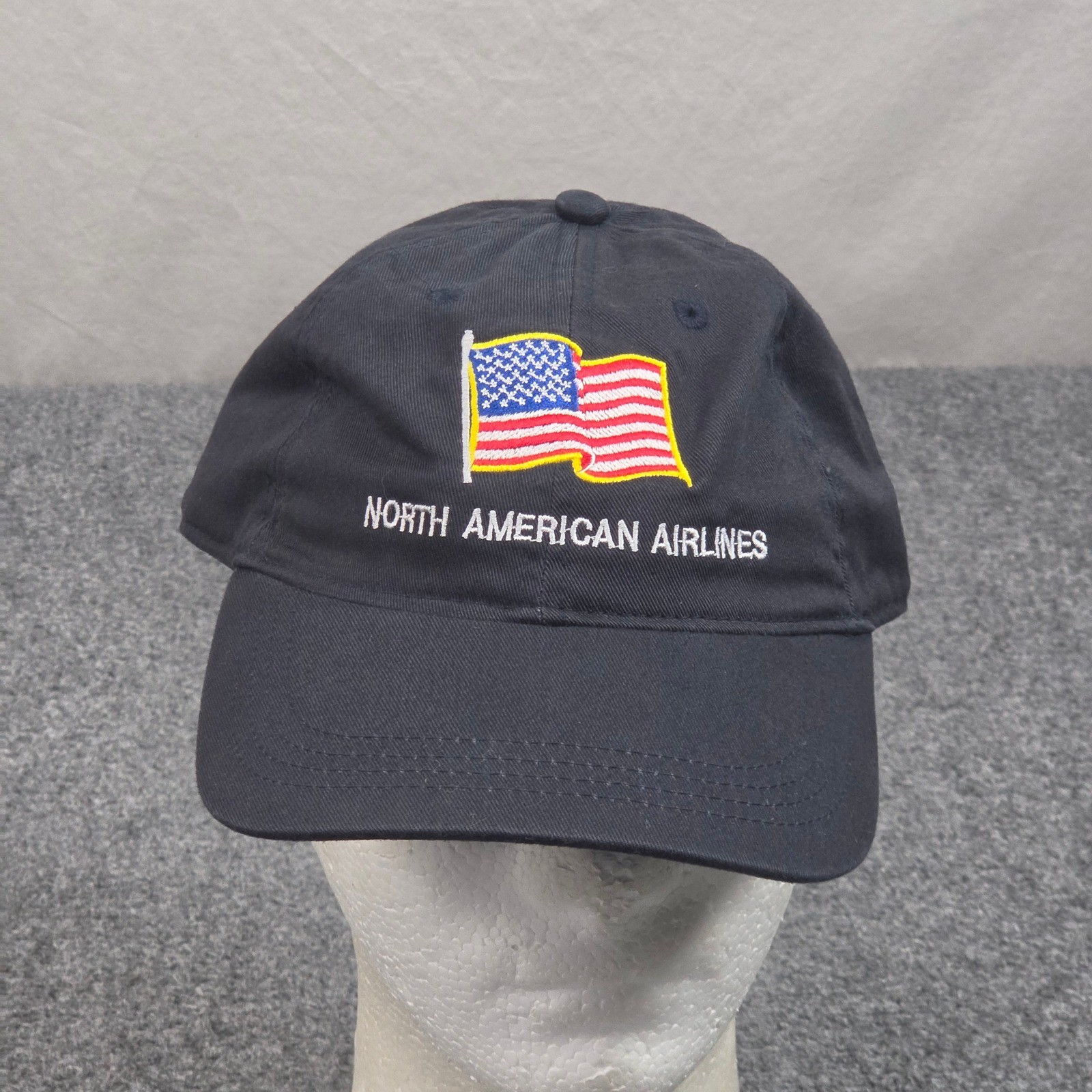 North American Airlines Hat Charcoal USA Flag Defunct Aviation Collector Cap North American Airlines Hat Charcoal USA Flag Defunct Aviation Collector Cap