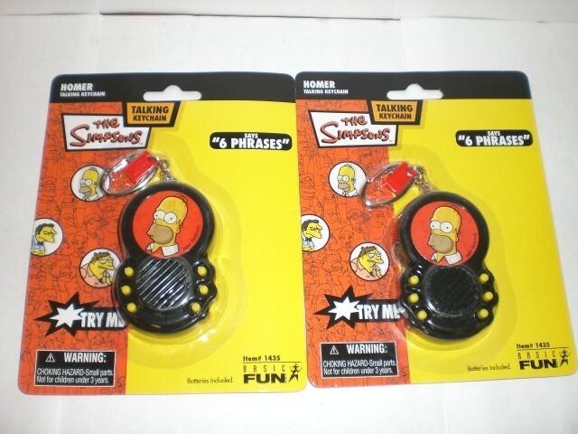 TWO NEW SIMPSONS HOMER TALKING KEYCHAINS SAYS 6 PHRASES W/ REPLACEMENT BATTERIES