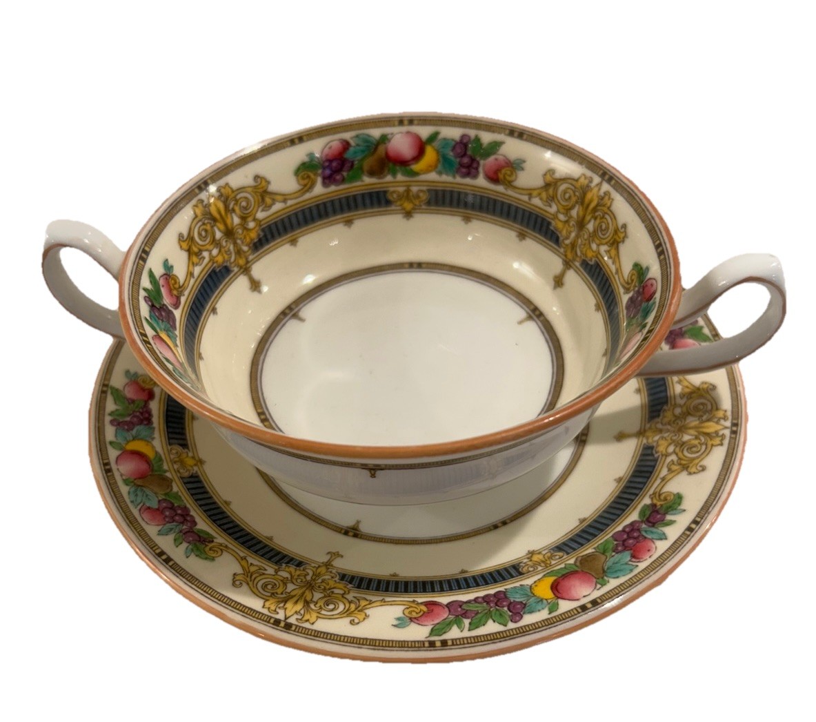 Antique Mintons H3742 Footed Bouillon Cup & Saucer England Bone China RARE Set Antique Mintons H3742 Footed Bouillon Cup & Saucer England Bone China RARE Set