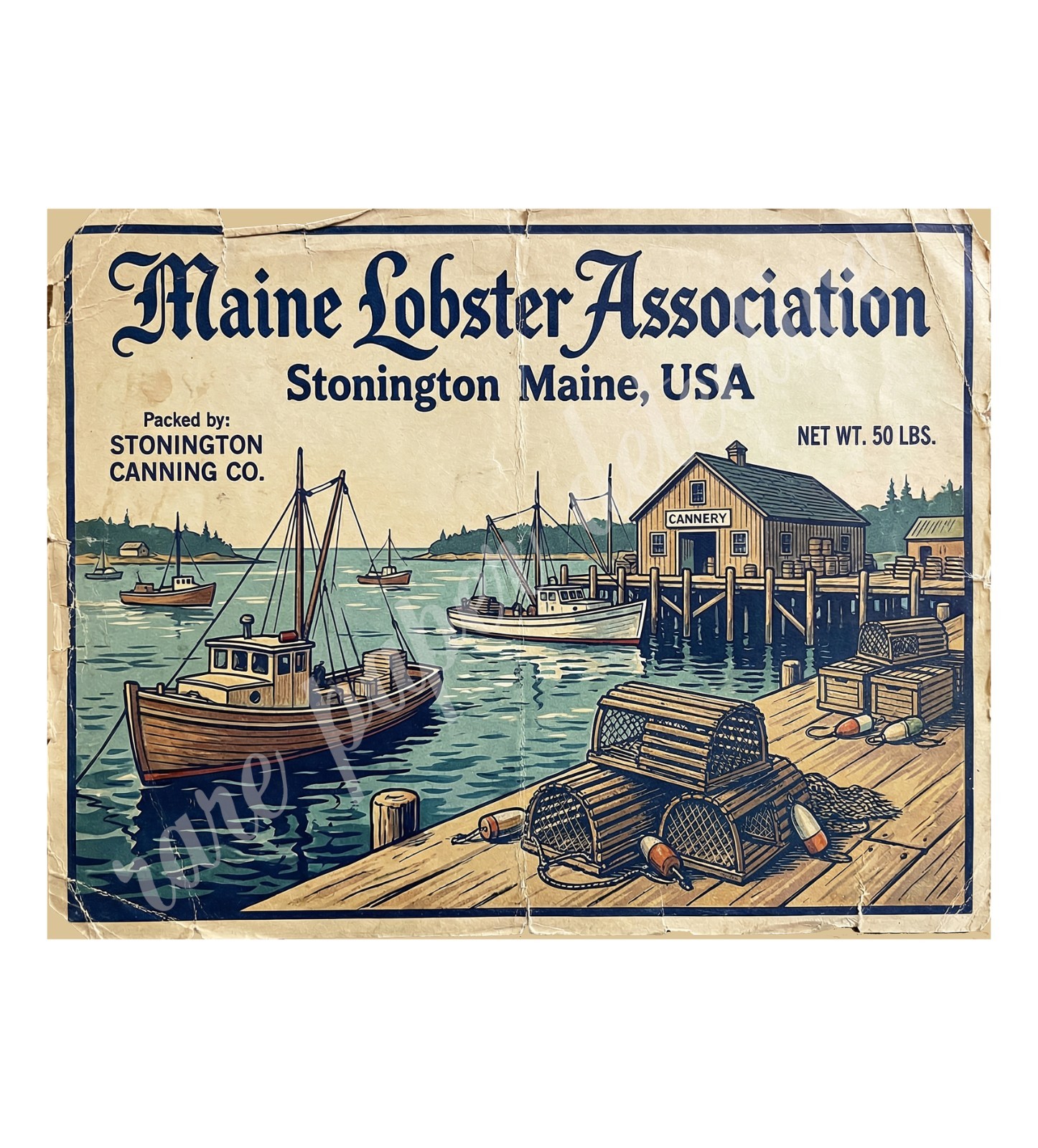 Maine Lobster Association 1950s Style Crate Label, Retro Advertising 10.5