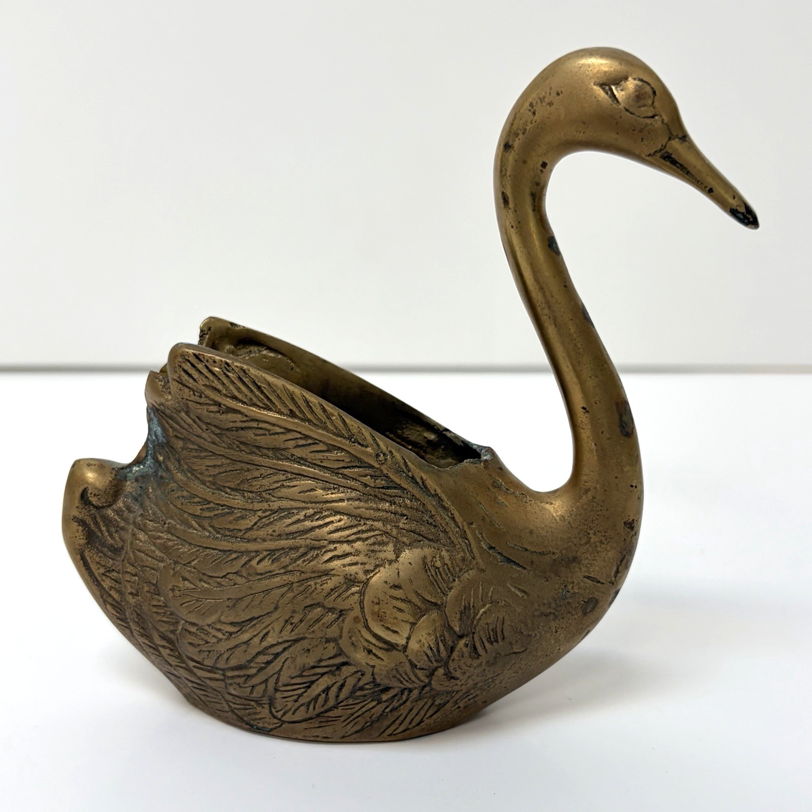 Vintage MCM Solid Brass Swan Planter Mid-Century Modern  4 3/4\