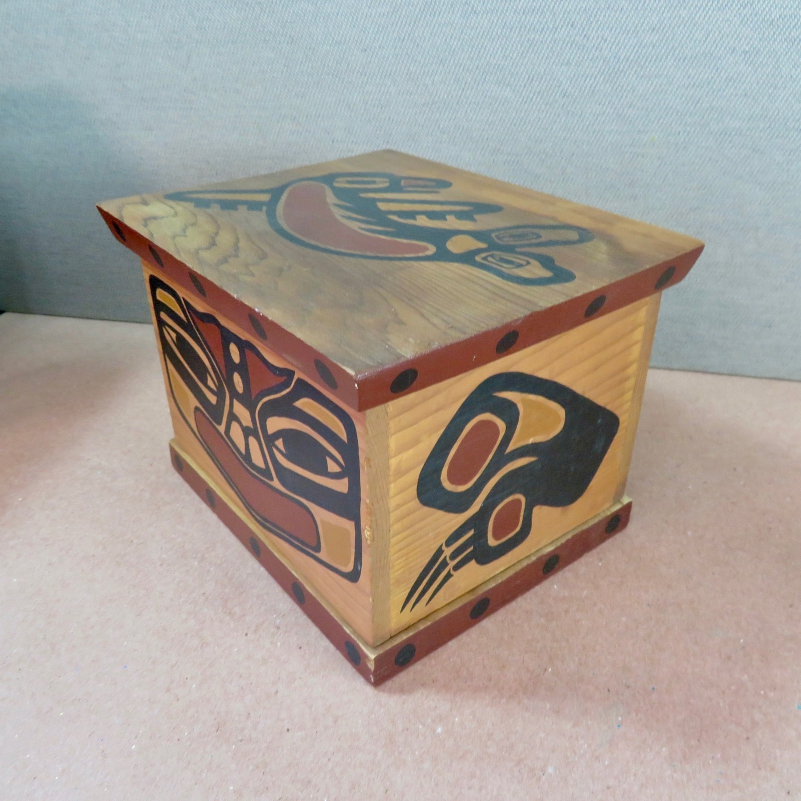 Vintage Pacific Northwest Coast Style Painted Cedar Art Box