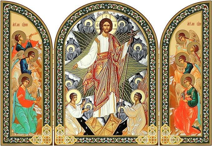 The Resurrection of Christ Seraphim Angels Easter Orthodox Icon Triptych 5.5 In