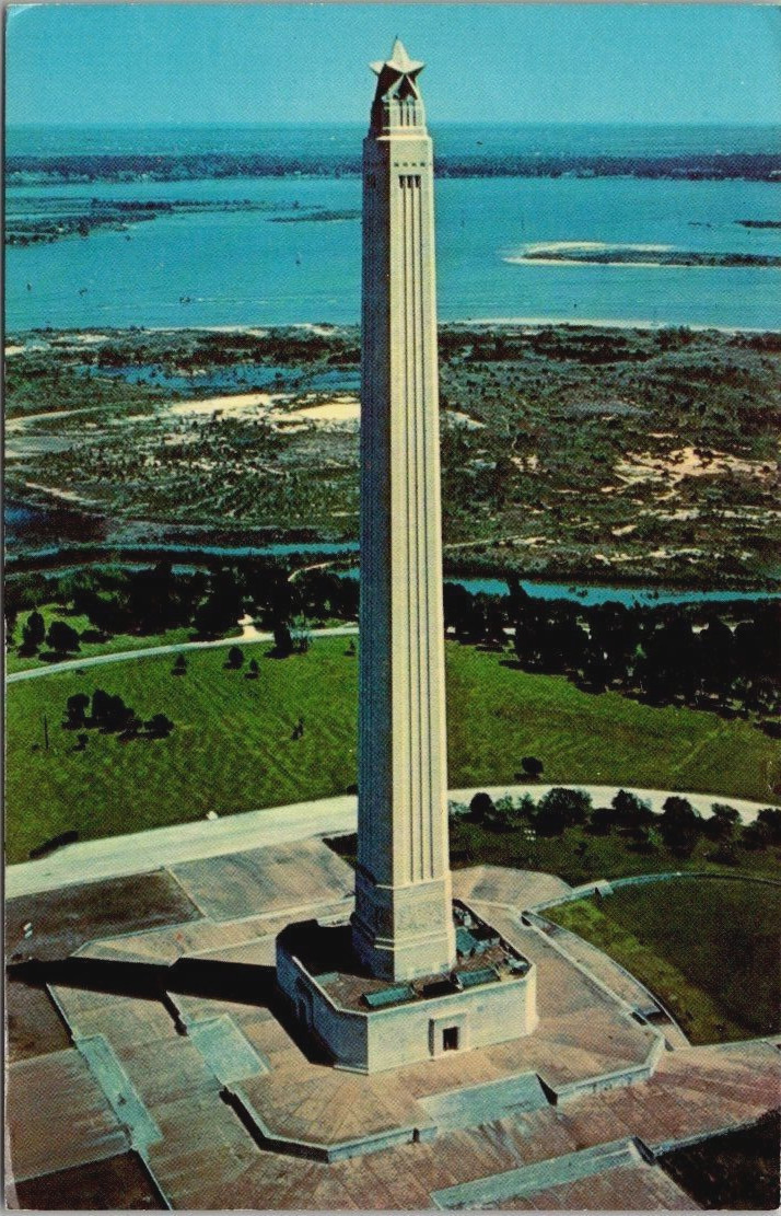 San Jacinto Museum and Monument Houston Texas Water Aerial View Postcard c1970 San Jacinto Museum and Monument Houston Texas Water Aerial View Postcard c1970