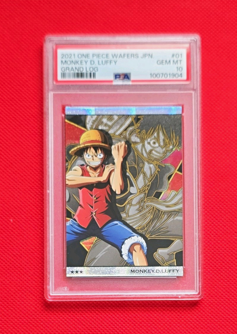 Bandai 2021 One Piece Wafers JPN #01 Luffy Grand Log Holo PSA 10 100701904