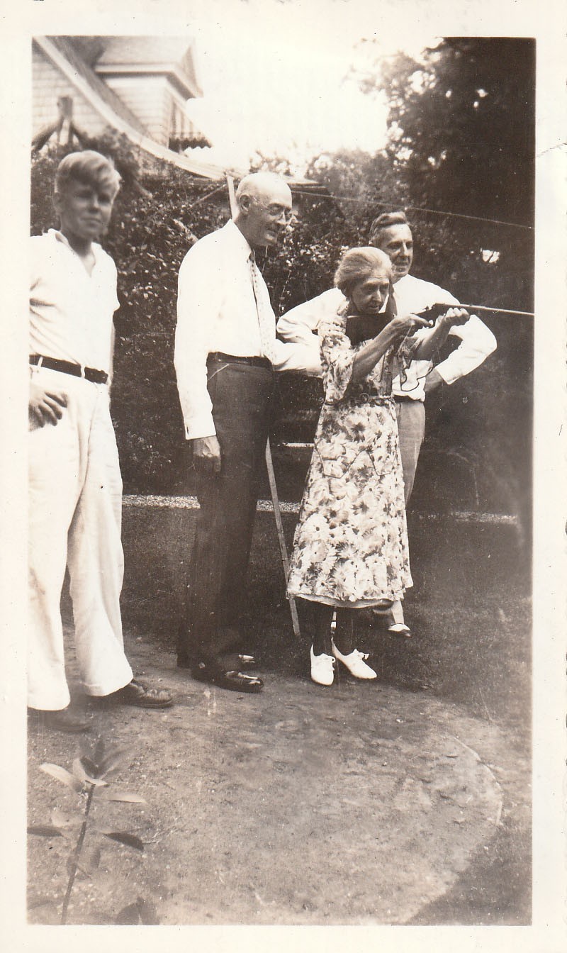 Vintage Photo 1936 Granny with Rifle Gun Target Practice Men Watching Americans Vintage Photo 1936 Granny with Rifle Gun Target Practice Men Watching Americans