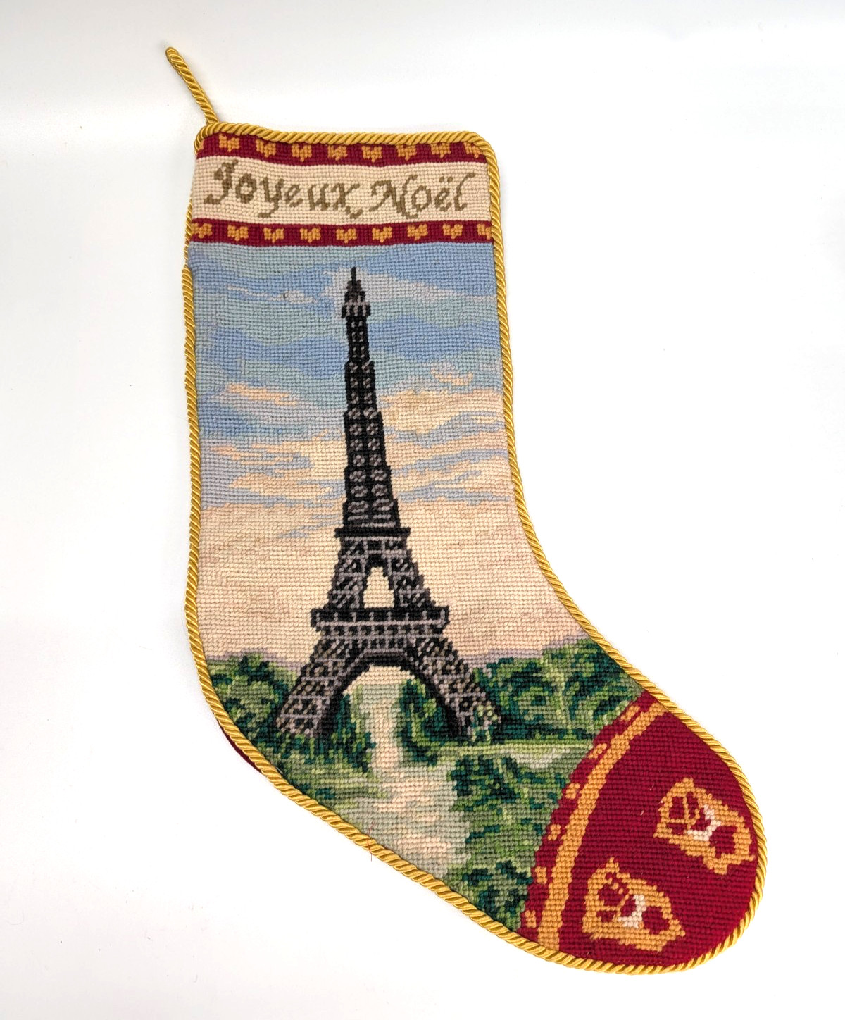 VTG Connie Pentek Needlepoint Christmas Stocking Eiffel Tower Paris Wool 18\ VTG Connie Pentek Needlepoint Christmas Stocking Eiffel Tower Paris Wool 18\