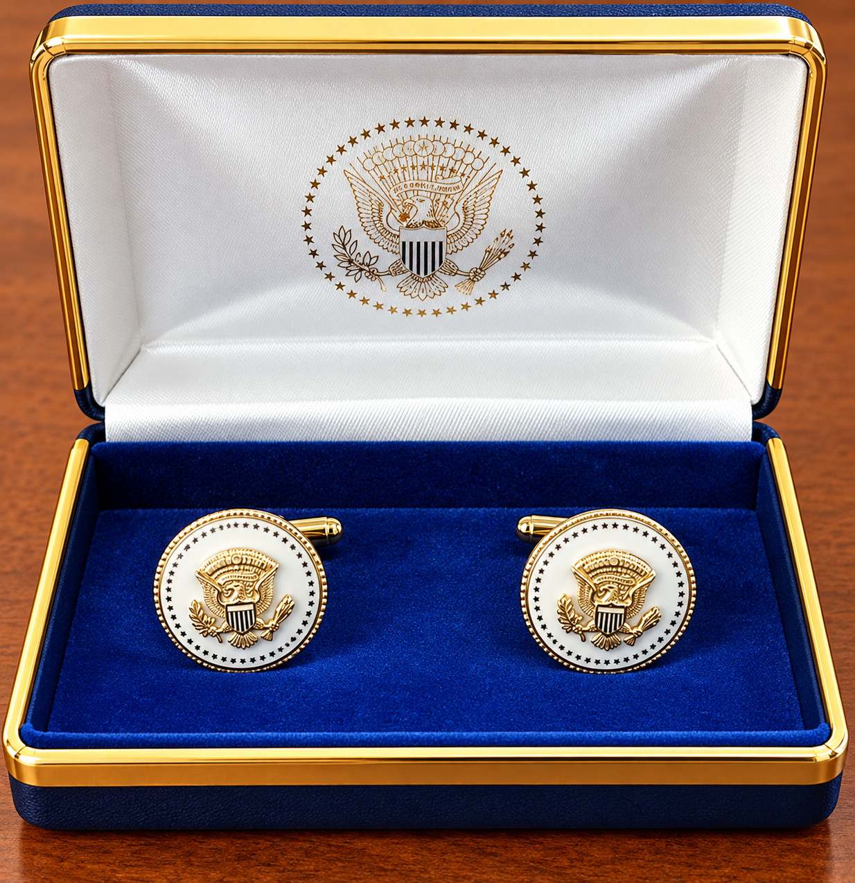 Dick Cheney Vice President White Cobalt Commemorative Cufflinks W/Stars - Boxed
