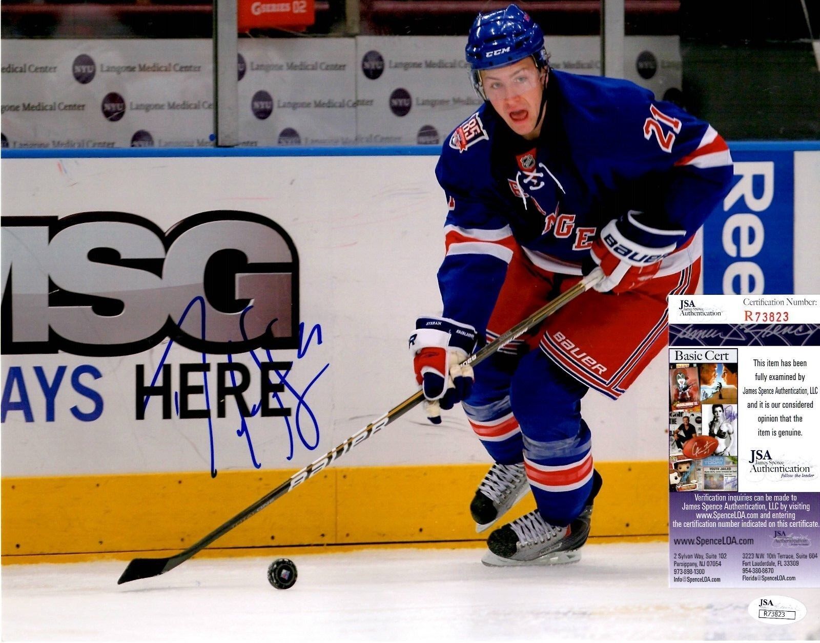 Derek Stepan Signed 11x14 Photo w/ JSA COA #R73823 New York Rangers NY