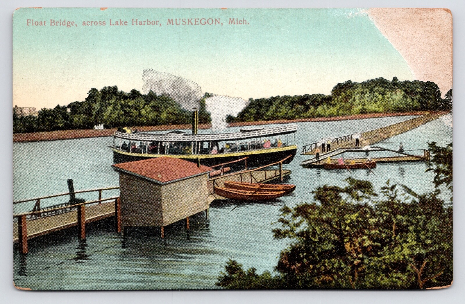 Lake Harbor Bridge & Excursion Steamer Boats Muskegon Michigan MI c1908 Postcard Lake Harbor Bridge & Excursion Steamer Boats Muskegon Michigan MI c1908 Postcard