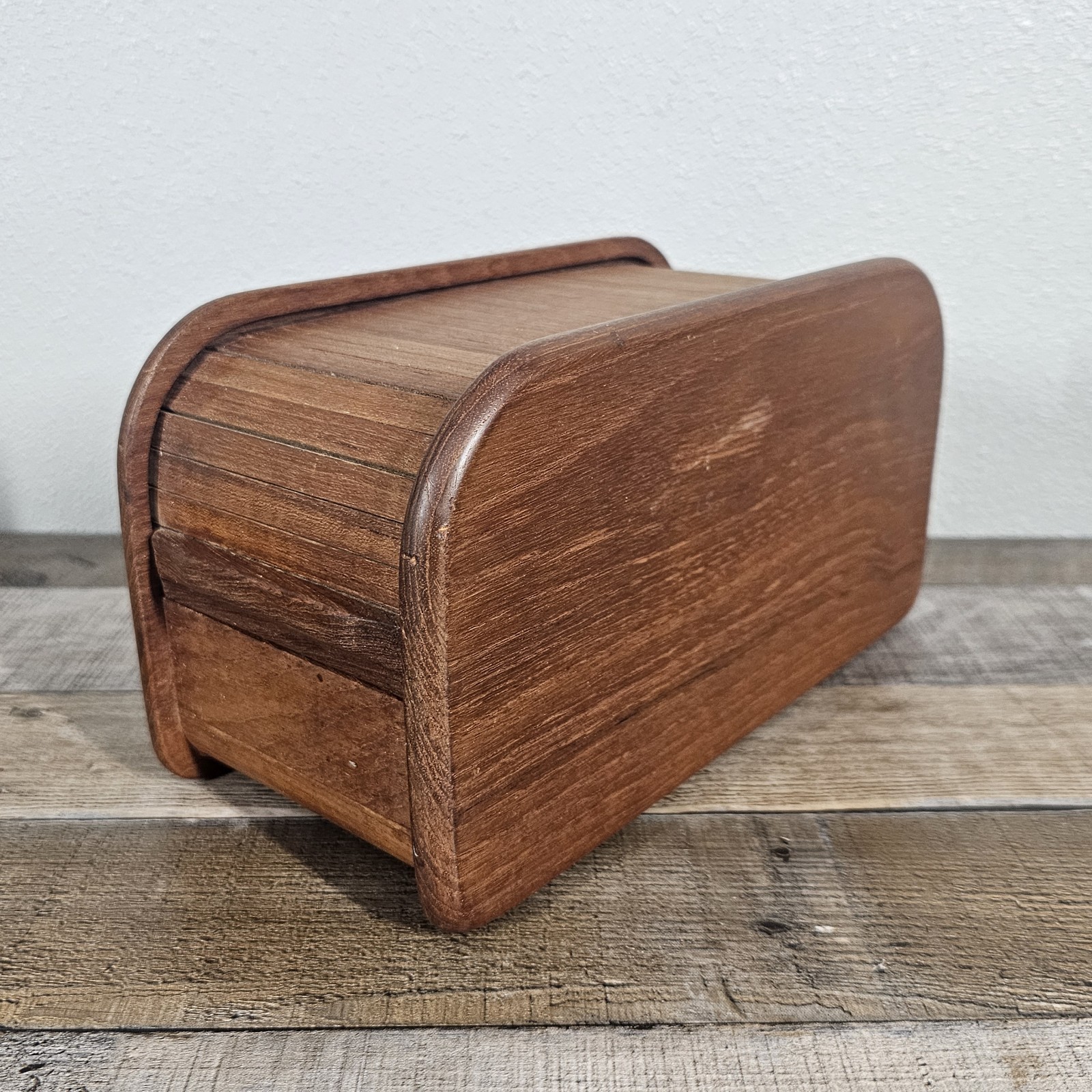 Vintage Teak Wood Kalmar Mid-century Modern Cassette Roll-top Storage Box Desk Vintage Teak Wood Kalmar Mid-century Modern Cassette Roll-top Storage Box Desk