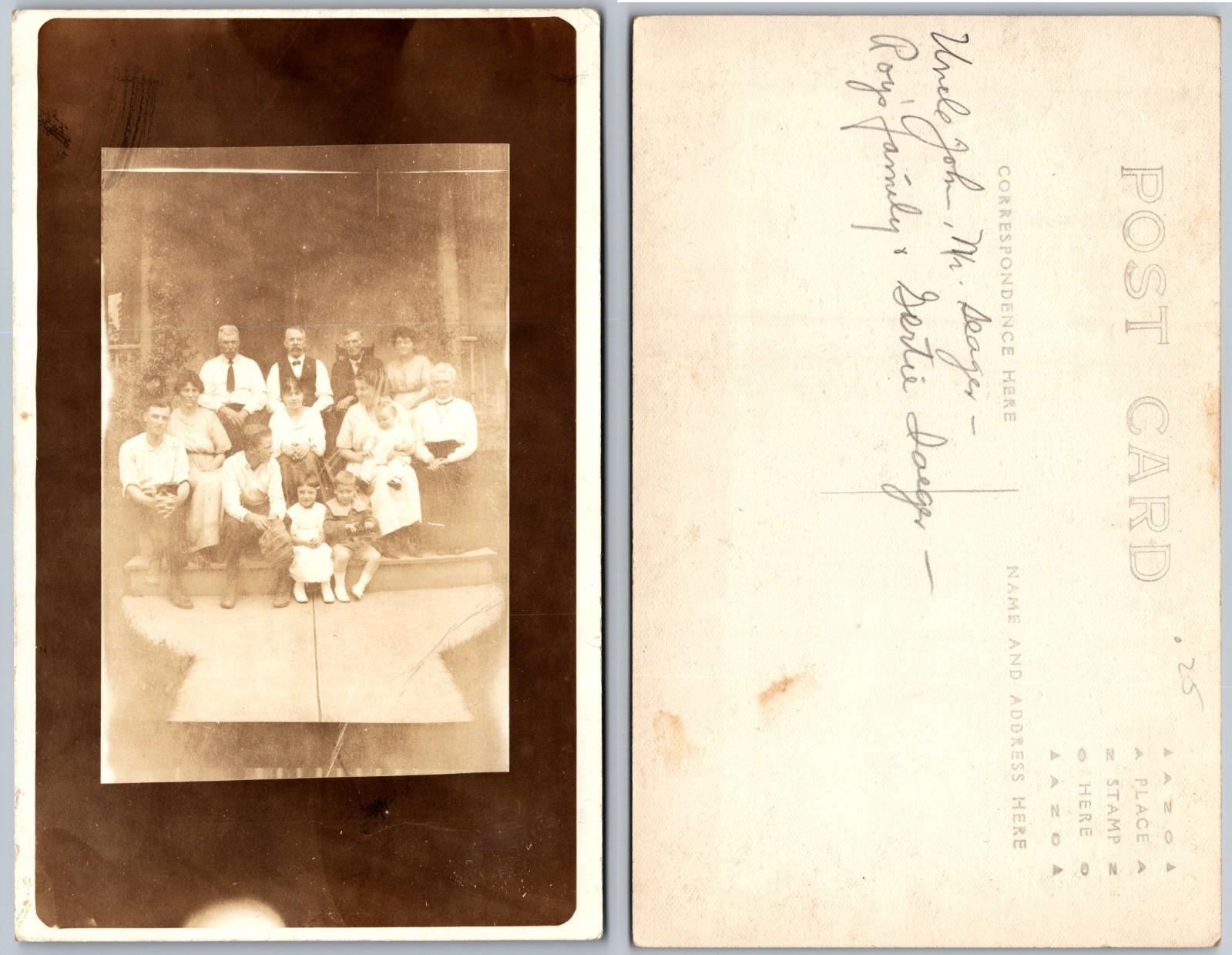 RPPC Family Group Porch Generations Photo Postcard