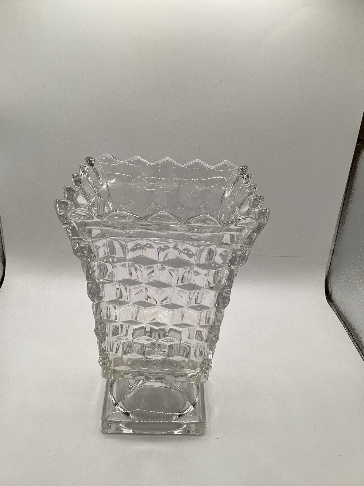 Vintage Heavy Lead Crystal Fostoria Square Foot Vase Vintage Heavy Lead Crystal Fostoria Square Foot Vase