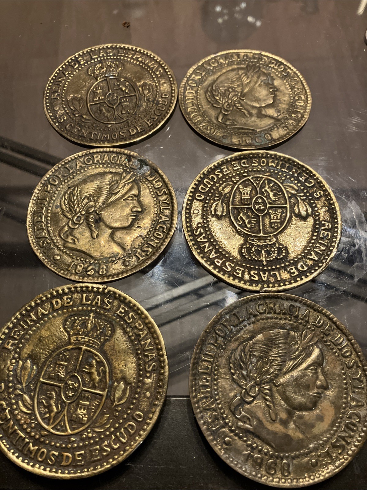 Lot of 4  Antique Coasters  Jumbo Large Spanish Coins 3