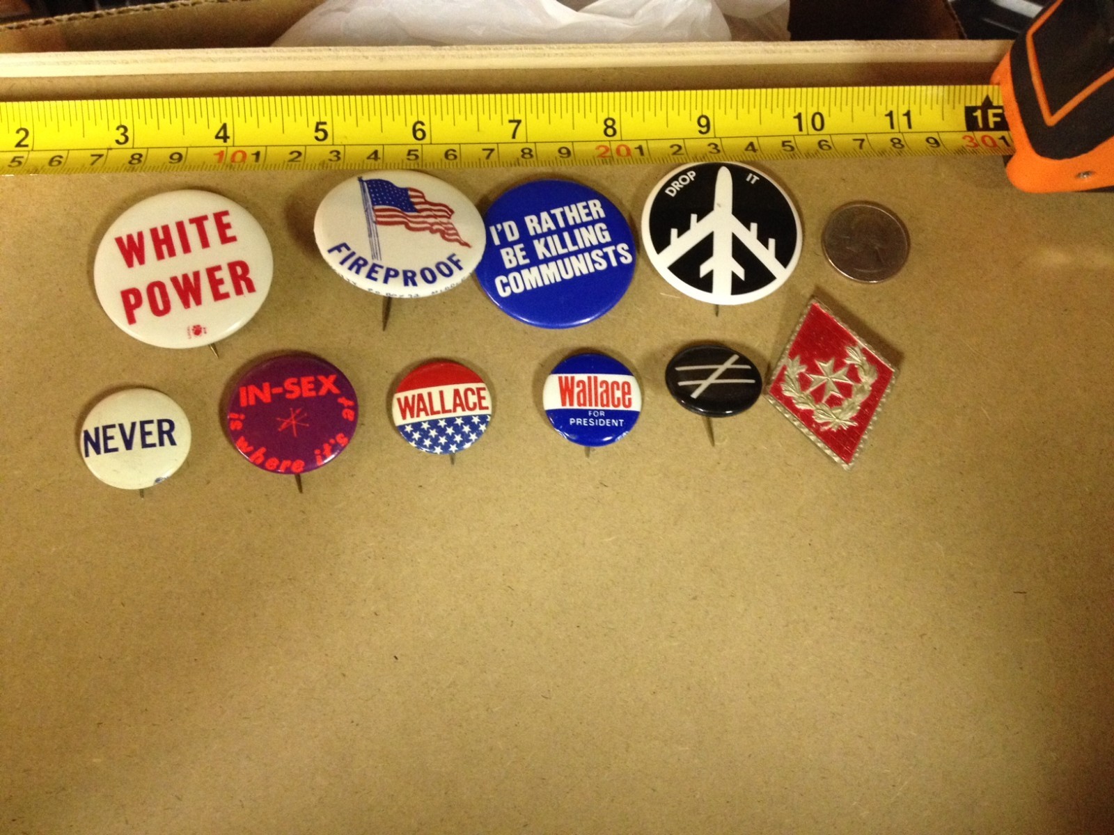 SUPER RARE BUTTONS 1950s-1960s RACIST, ANTI-COMMUNIST, HIPPIE/SEX, ALL SHOCKING