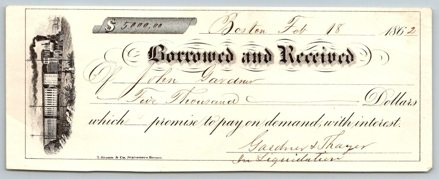 1862 Authentic Civil War Era Boston Massachusetts Receipt 7 1862 Authentic Civil War Era Boston Massachusetts Receipt 7
