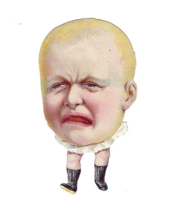 1888 Chromo, BABY FACE CHARICITURE NO.1, Antique Victorian Die-Cut Scrap, 3-3/4 1888 Chromo, BABY FACE CHARICITURE NO.1, Antique Victorian Die-Cut Scrap, 3-3/4