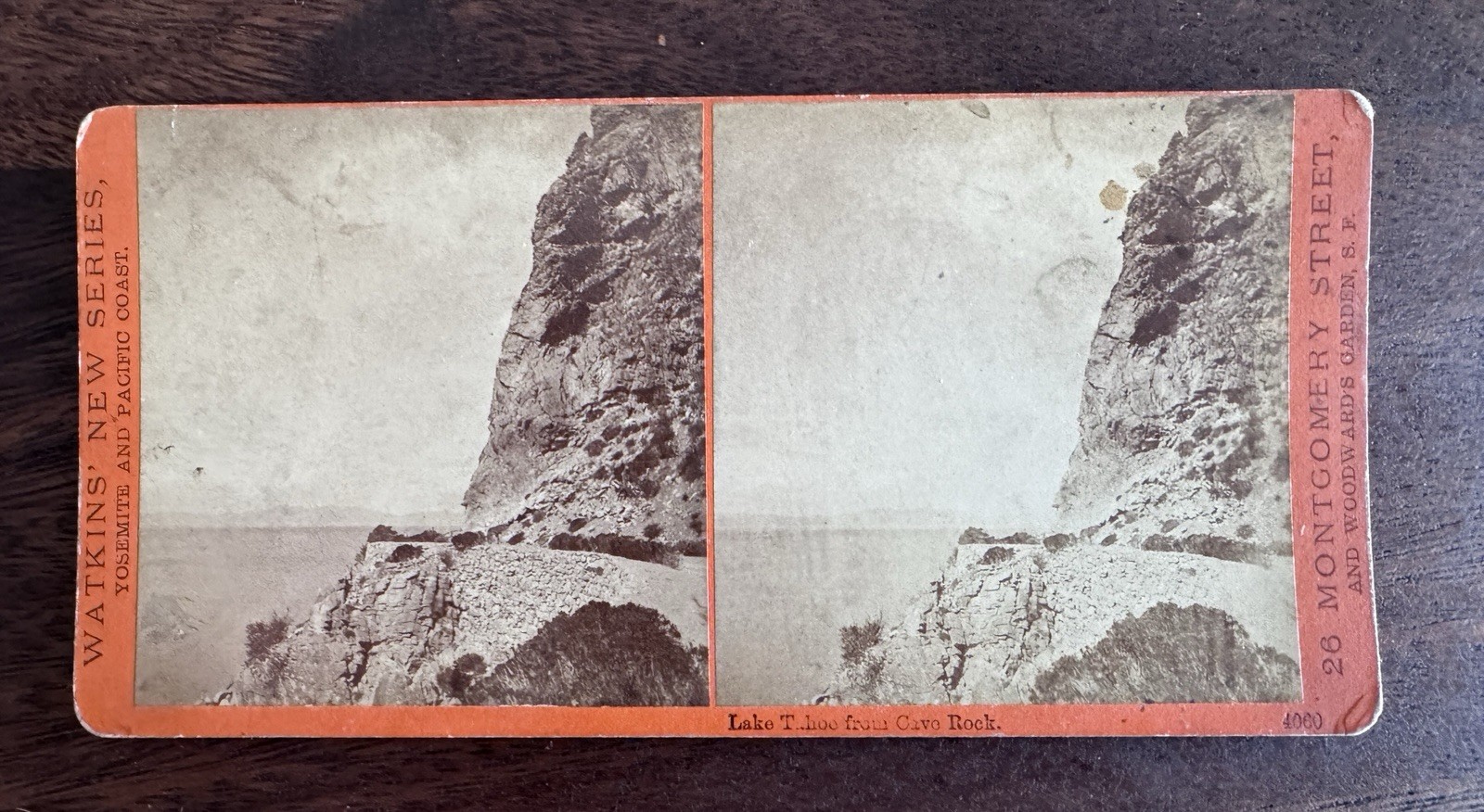 Rare 1870s LAKE TAHOE Stereoview Photograph by Carelton Watkins: Cave Rock Rare 1870s LAKE TAHOE Stereoview Photograph by Carelton Watkins: Cave Rock
