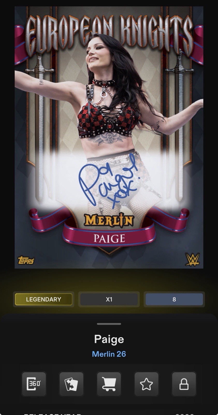 Topps WWE SLAM 2026 Paige Black European Knights Auto /10cc digital Topps WWE SLAM 2026 Paige Black European Knights Auto /10cc digital